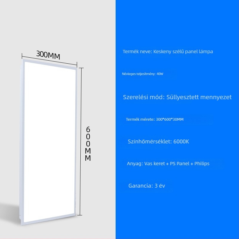 LED síkpanel lámpa 600x600 keskeny keretű alumínium panel fény anti-glare 300x600 magas fényerő