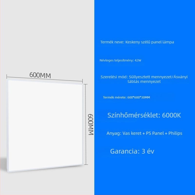 LED síkpanel lámpa 600x600 keskeny keretű alumínium panel fény anti-glare 300x600 magas fényerő