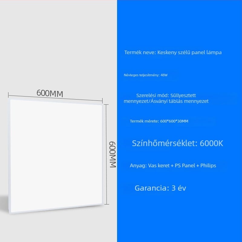 LED síkpanel lámpa 600x600 keskeny keretű alumínium panel fény anti-glare 300x600 magas fényerő