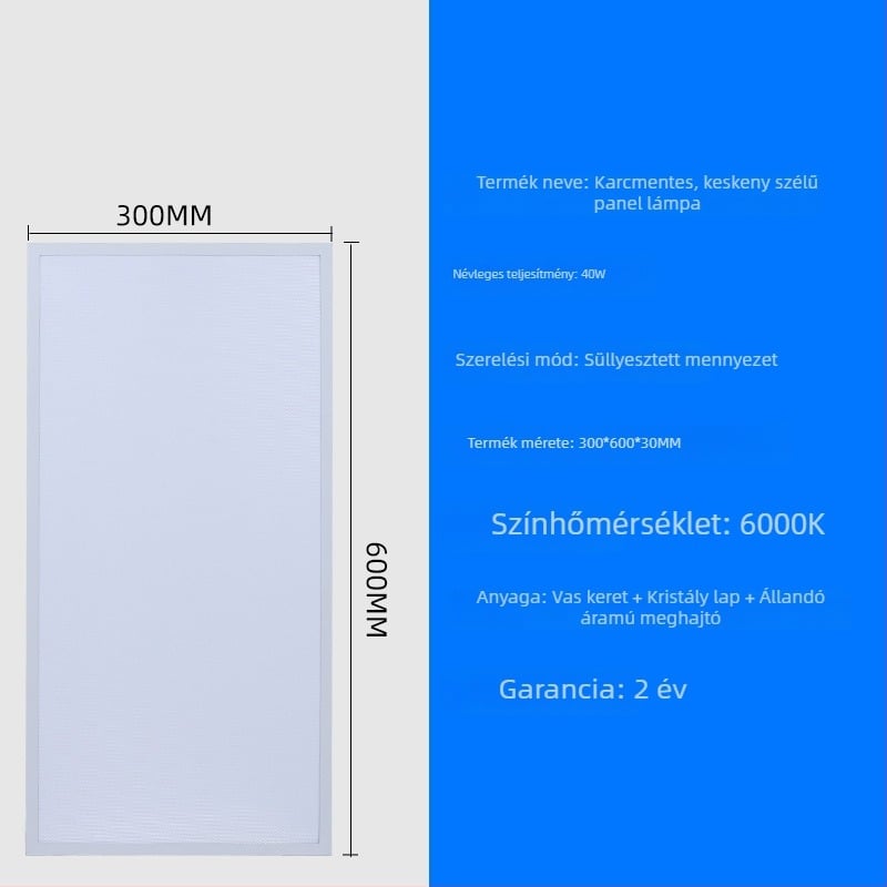LED síkpanel lámpa 600x600 keskeny keretű alumínium panel fény anti-glare 300x600 magas fényerő