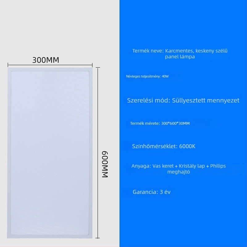 LED síkpanel lámpa 600x600 keskeny keretű alumínium panel fény anti-glare 300x600 magas fényerő