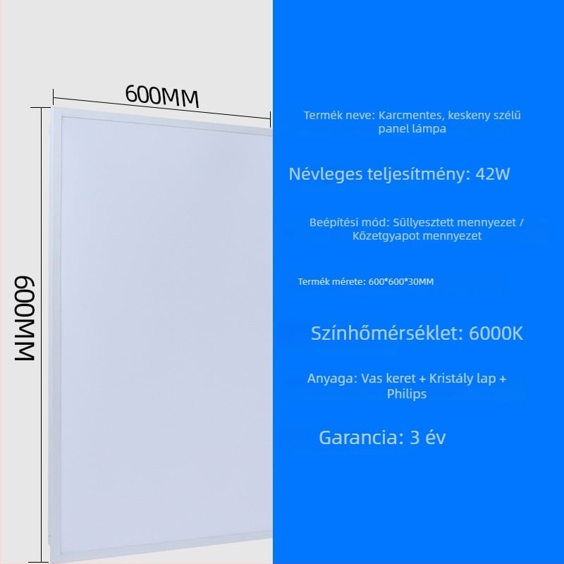 LED síkpanel lámpa 600x600 keskeny keretű alumínium panel fény anti-glare 300x600 magas fényerő