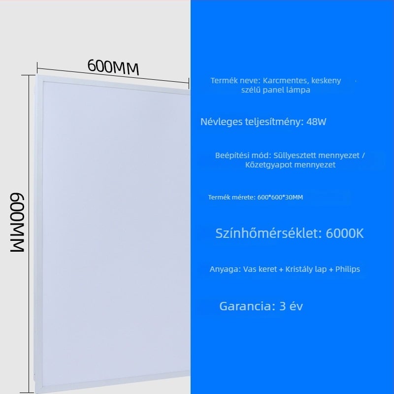 LED síkpanel lámpa 600x600 keskeny keretű alumínium panel fény anti-glare 300x600 magas fényerő