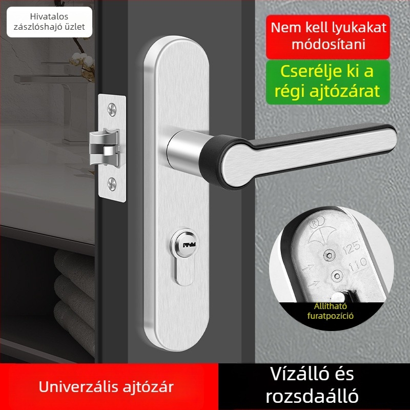 Rozsdamentes acél fürdőszobai zár fogantyúval, kulcs nélkül, WC ajtóhoz, 110 lyukú zár