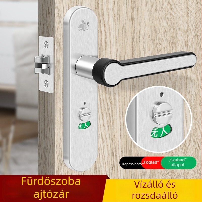 Rozsdamentes acél fürdőszobai zár fogantyúval, kulcs nélkül, WC ajtóhoz, 110 lyukú zár