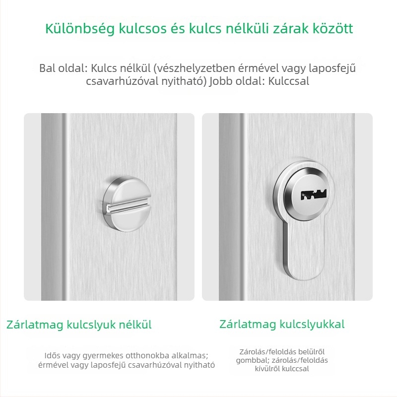 Rozsdamentes acél fürdőszobai zár fogantyúval, kulcs nélkül, WC ajtóhoz, 110 lyukú zár