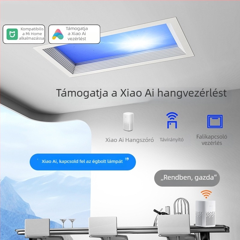 LED ultra vékony mennyezeti lámpa, intelligens integrált világítással konyhához és fürdőszobához, kék égbolt fény, nap imitáció, tiszta égbolt