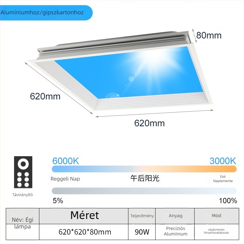 LED ultra vékony mennyezeti lámpa, intelligens integrált világítással konyhához és fürdőszobához, kék égbolt fény, nap imitáció, tiszta égbolt