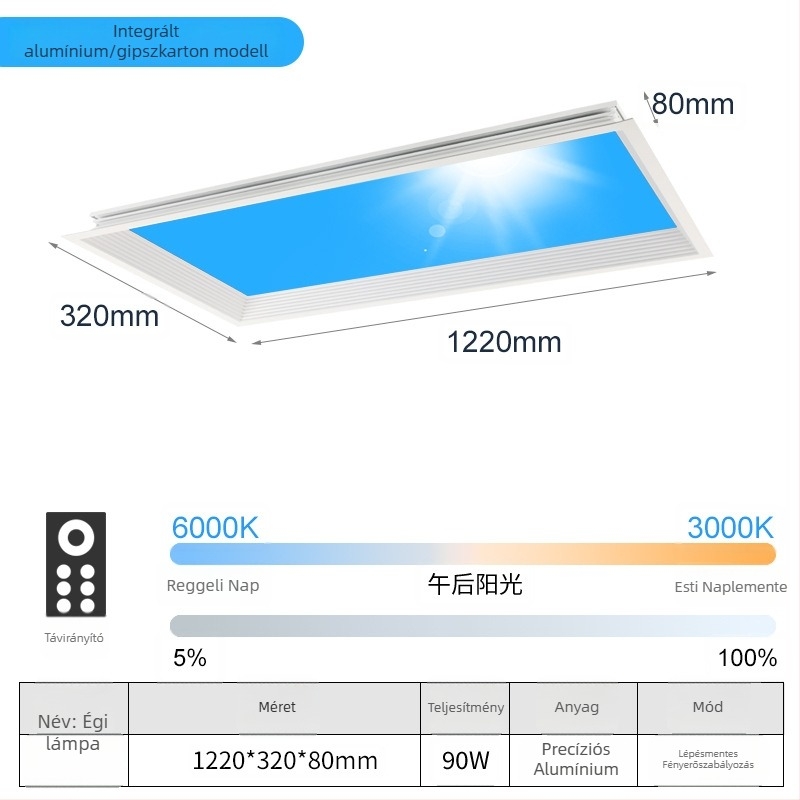 LED ultra vékony mennyezeti lámpa, intelligens integrált világítással konyhához és fürdőszobához, kék égbolt fény, nap imitáció, tiszta égbolt