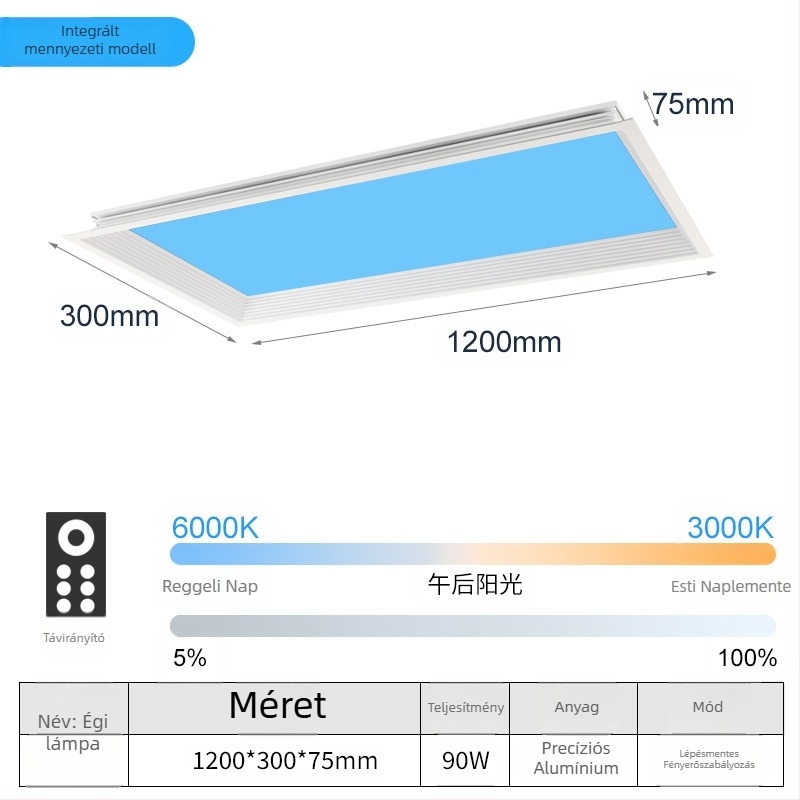 LED ultra vékony mennyezeti lámpa, intelligens integrált világítással konyhához és fürdőszobához, kék égbolt fény, nap imitáció, tiszta égbolt