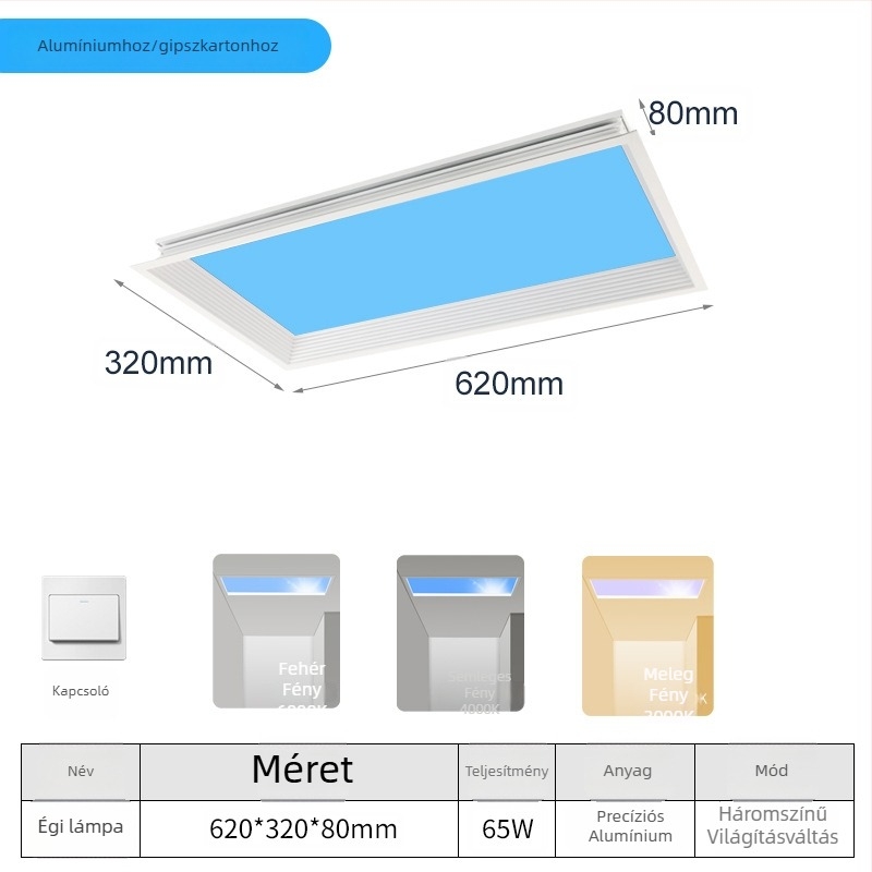 LED ultra vékony mennyezeti lámpa, intelligens integrált világítással konyhához és fürdőszobához, kék égbolt fény, nap imitáció, tiszta égbolt
