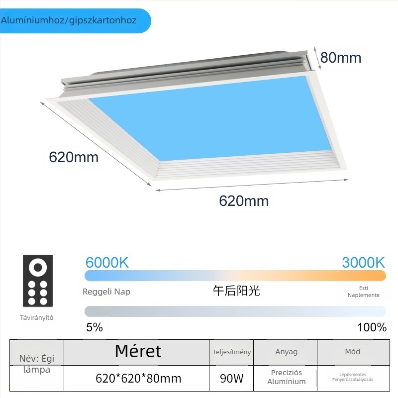 LED ultra vékony mennyezeti lámpa, intelligens integrált világítással konyhához és fürdőszobához, kék égbolt fény, nap imitáció, tiszta égbolt