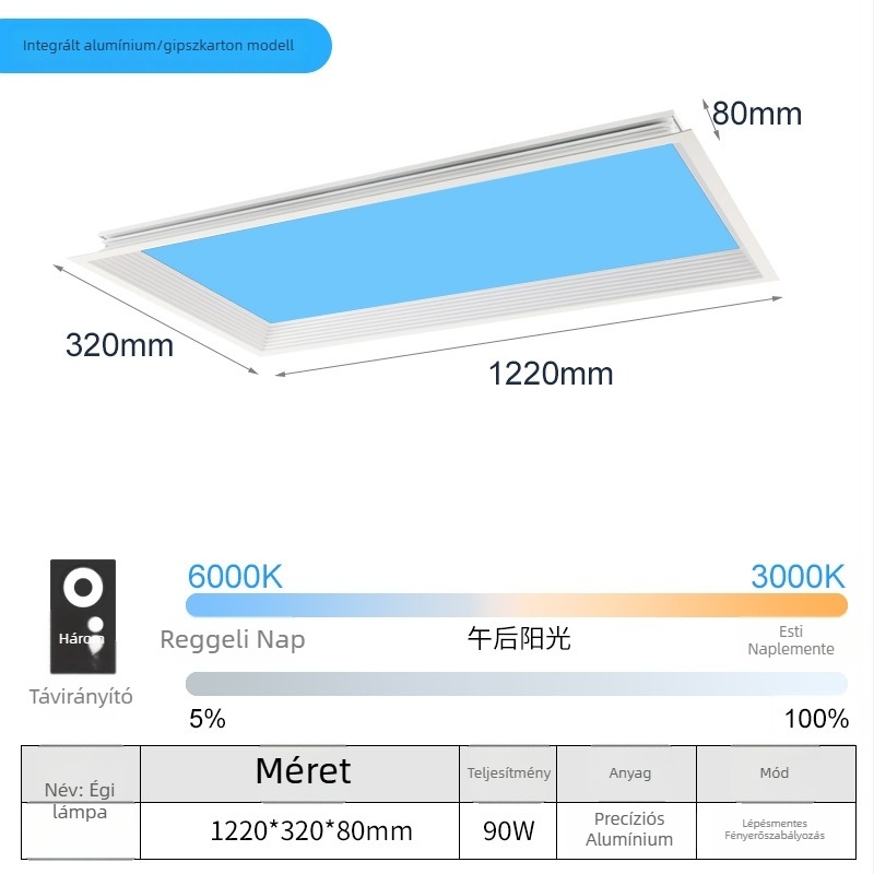 LED ultra vékony mennyezeti lámpa, intelligens integrált világítással konyhához és fürdőszobához, kék égbolt fény, nap imitáció, tiszta égbolt