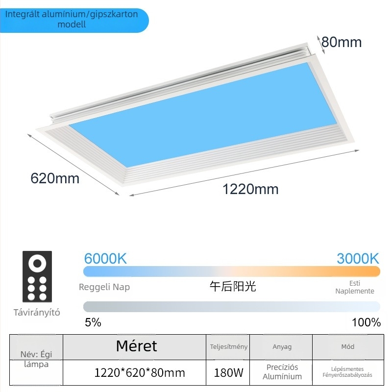 LED ultra vékony mennyezeti lámpa, intelligens integrált világítással konyhához és fürdőszobához, kék égbolt fény, nap imitáció, tiszta égbolt