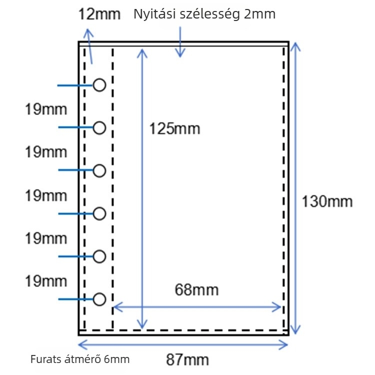 A6/A7 színes PVC naplófedél duplán záródó, minimalista Instagram-stílusú háromrészes külső borítóval, 6 lyukas kártyatartó