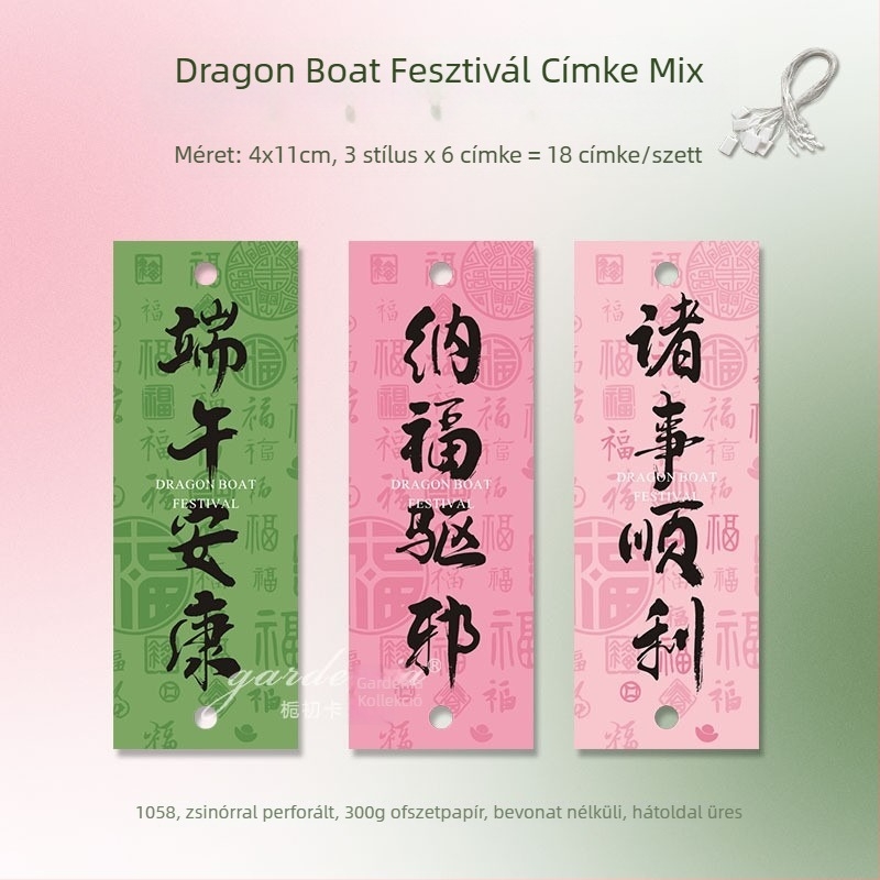 Dragon Boat fesztivál kártya nemzeti stílusú kalligráfiával – ünnepi szöveg, akasztó medál DIY dekorációhoz
