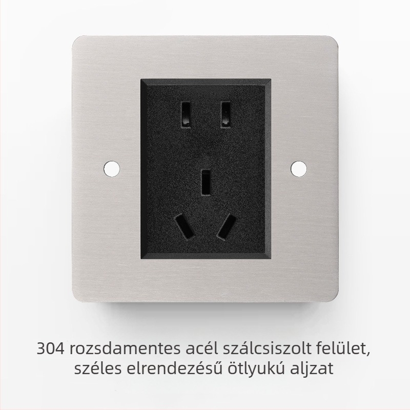 Rozsdamentes acél csiszolt felületű kapcsoló- és aljzatkészlet retró panellel, ipari stílusú karos kapcsolóval