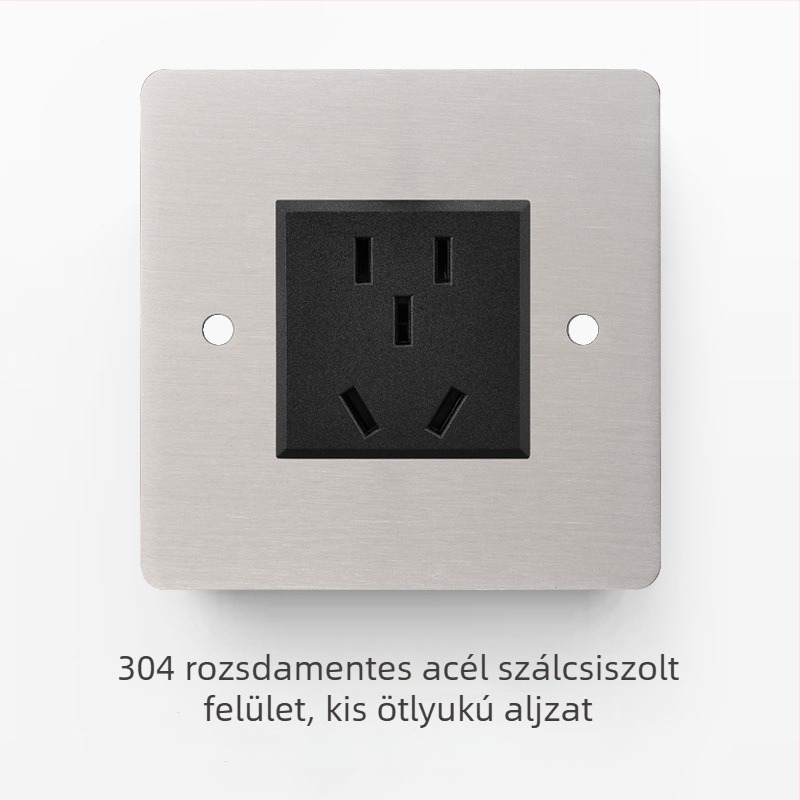 Rozsdamentes acél csiszolt felületű kapcsoló- és aljzatkészlet retró panellel, ipari stílusú karos kapcsolóval