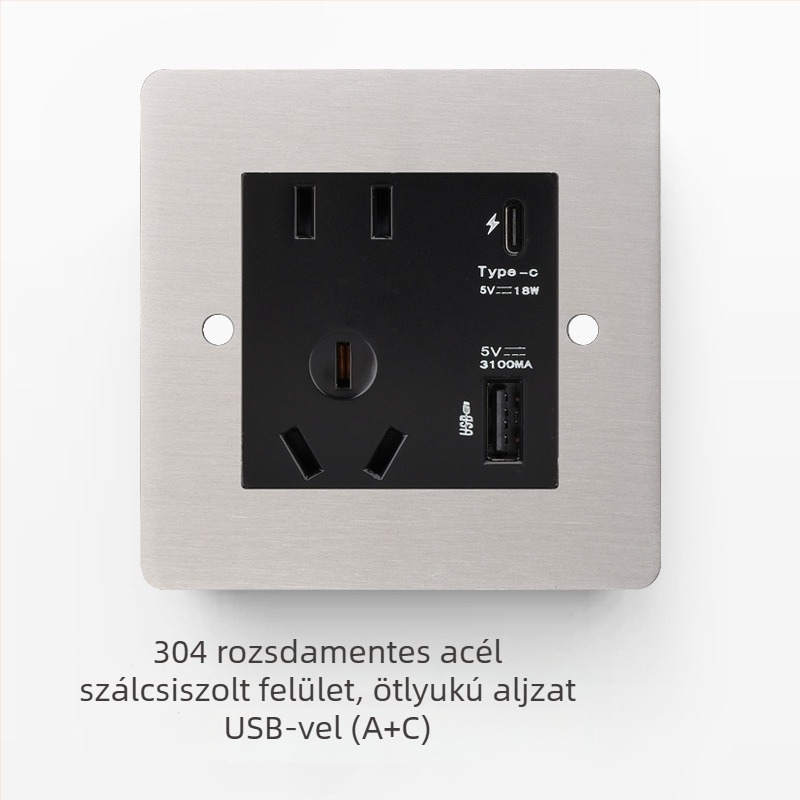Rozsdamentes acél csiszolt felületű kapcsoló- és aljzatkészlet retró panellel, ipari stílusú karos kapcsolóval