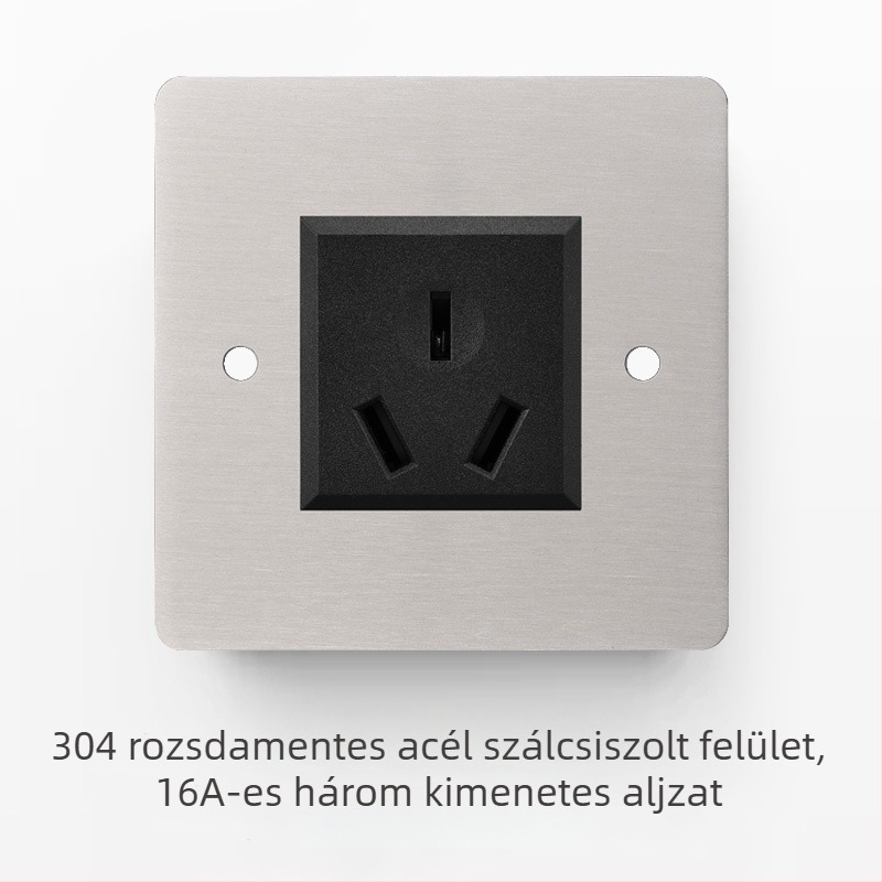 Rozsdamentes acél csiszolt felületű kapcsoló- és aljzatkészlet retró panellel, ipari stílusú karos kapcsolóval