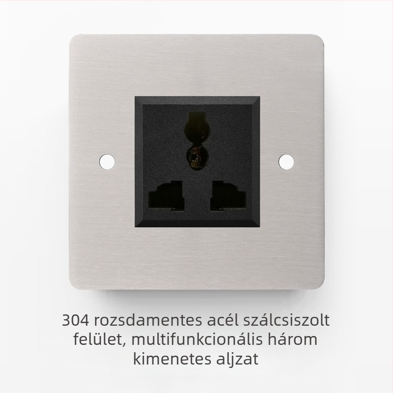Rozsdamentes acél csiszolt felületű kapcsoló- és aljzatkészlet retró panellel, ipari stílusú karos kapcsolóval