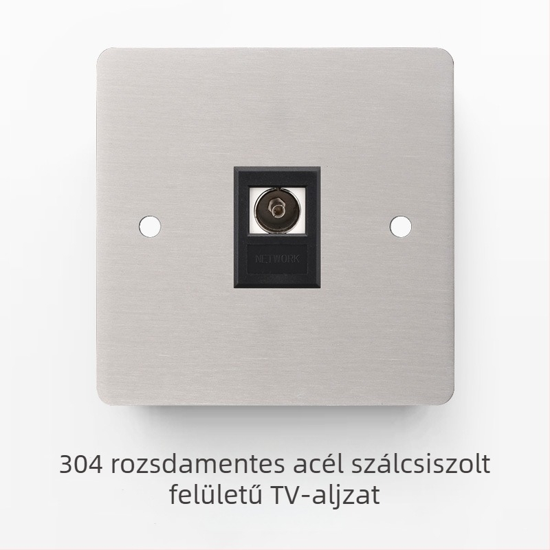 Rozsdamentes acél csiszolt felületű kapcsoló- és aljzatkészlet retró panellel, ipari stílusú karos kapcsolóval