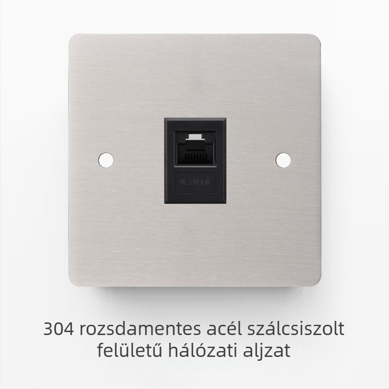 Rozsdamentes acél csiszolt felületű kapcsoló- és aljzatkészlet retró panellel, ipari stílusú karos kapcsolóval