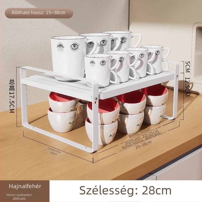 Konyhai teleszkópos pohártartó állvány, szekrény-elválasztó a teáscsészék és a vizipoharak tárolásához, többszintű polc