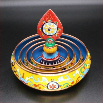 Cloisonné Manza buddhista kellékek, réz filigrán, alacsony hőmérsékletű zománc, mandala tálcával