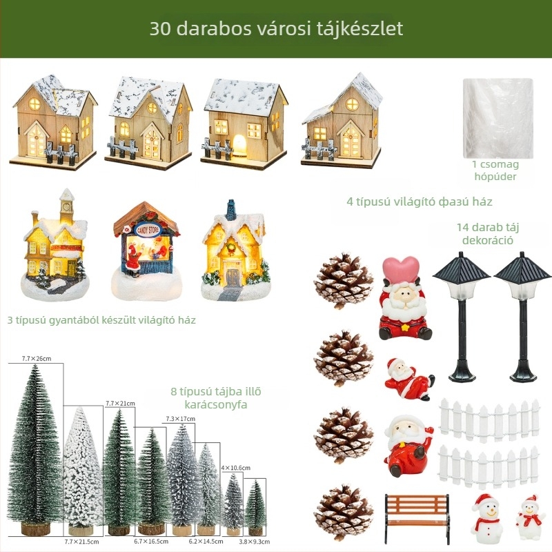 Fénylő műgyanta karácsonyi kunyhó dísz a karácsonyfára – mini tájkép