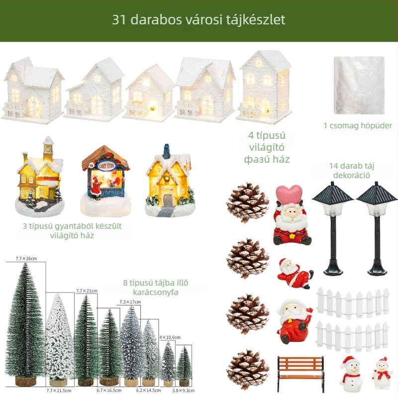 Fénylő műgyanta karácsonyi kunyhó dísz a karácsonyfára – mini tájkép