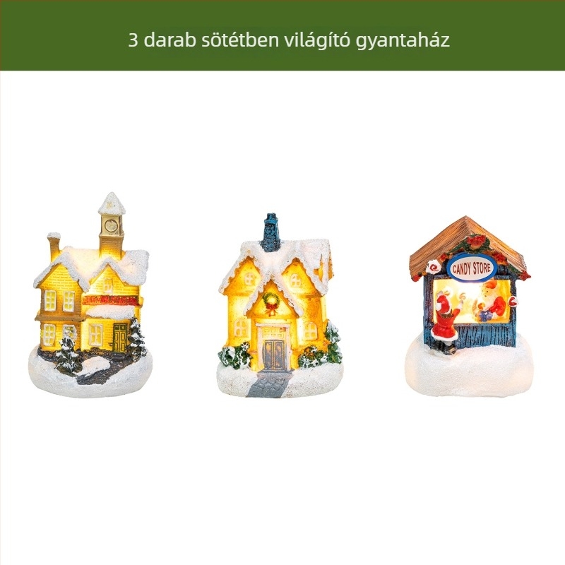 Fénylő műgyanta karácsonyi kunyhó dísz a karácsonyfára – mini tájkép