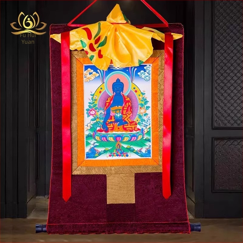 Tibeti Thangka hímzett vászonra szerelt dekoratív lógó kép Buddha motívummal