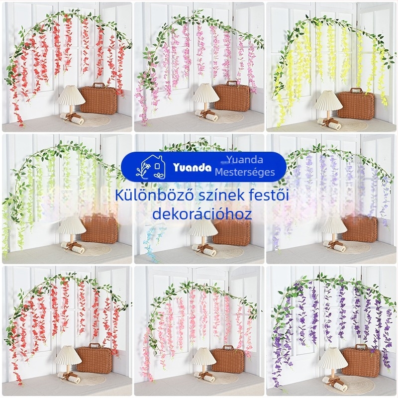Mesterséges gliciniszárnyak csőburkolathoz és esküvői mennyezeti dekorációhoz, hosszított glicíniszálak