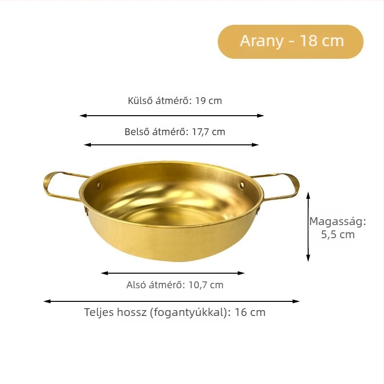 Koreai stílusú instant tészta fazék, rozsdamentes acélból, arany színű, két füllel, sík aljzatú, kompakt forró fazék otthoni használatra
