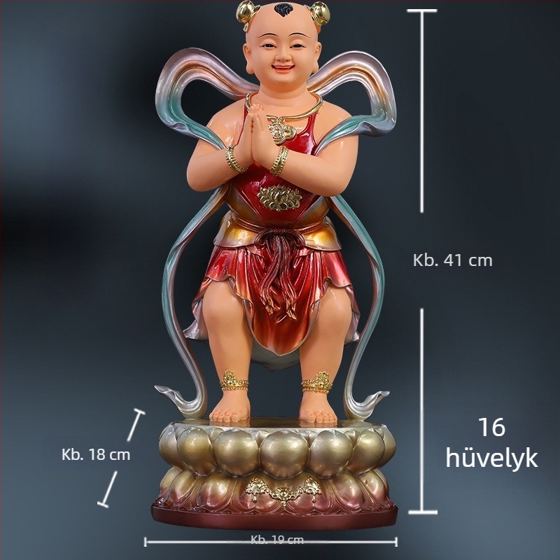 Guanyin-szobor aranyos fiúval és jade-lánnyal, otthoni dísz a jólétért, bal és jobb oldal kísérői