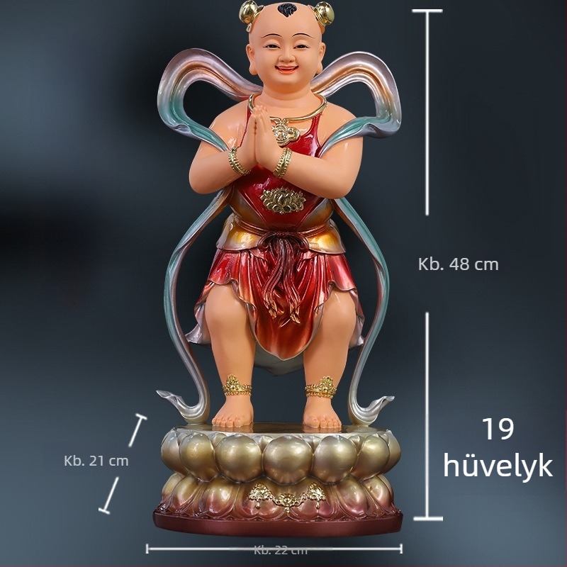 Guanyin-szobor aranyos fiúval és jade-lánnyal, otthoni dísz a jólétért, bal és jobb oldal kísérői