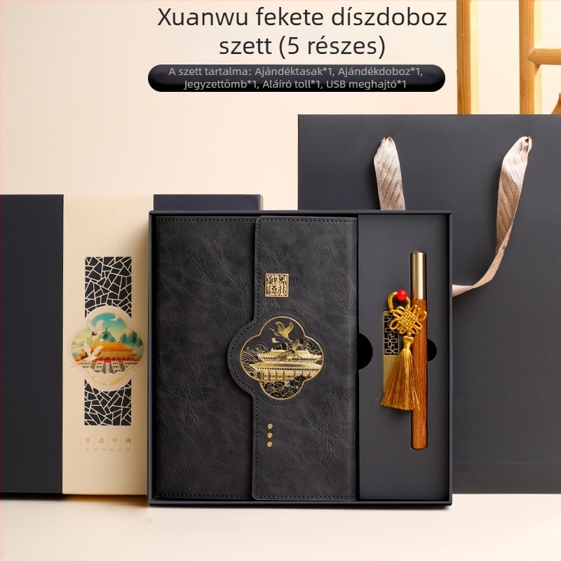 Kínai kulturális és kreatív jegyzetfüzet ajándékkészlet üzleti találkozókhoz, logóval testreszabható, ideális emléknek