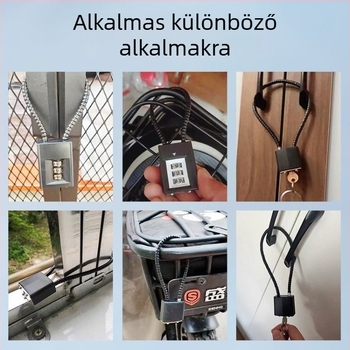 Mechanikus acélkábel-zár szekrényekhez és kosarakhoz, jelszavas nyitás