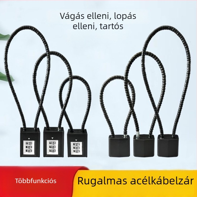 Mechanikus acélkábel-zár szekrényekhez és kosarakhoz, jelszavas nyitás