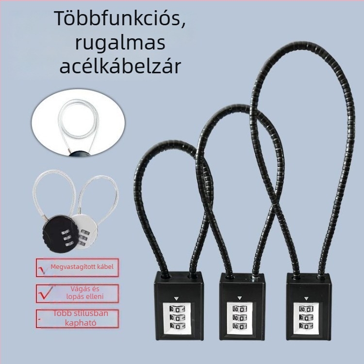 Mechanikus acélkábel-zár szekrényekhez és kosarakhoz, jelszavas nyitás