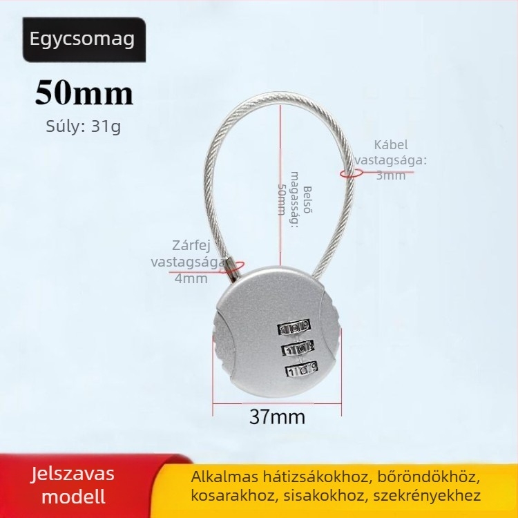 Mechanikus acélkábel-zár szekrényekhez és kosarakhoz, jelszavas nyitás