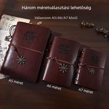 Cross-Border retro A5 napló, utazó méretű A6/A7 jegyzetfüzet, kötő binderrel, PU bőr, színváltó, nosztalgikus retro stílus