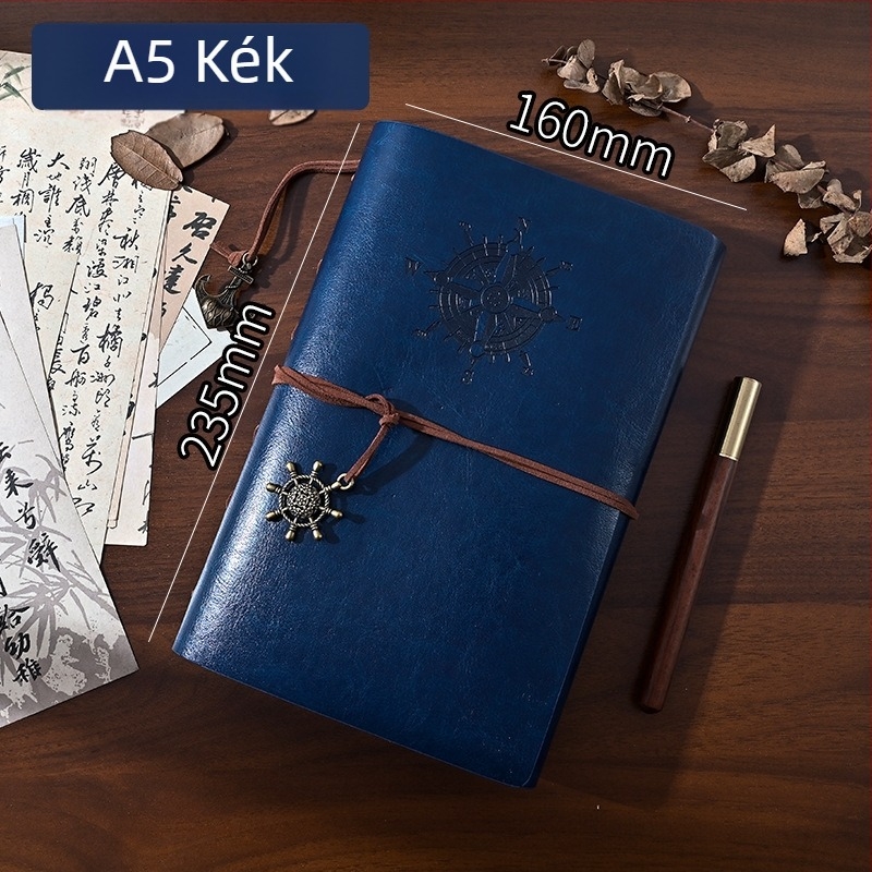 Cross-Border retro A5 napló, utazó méretű A6/A7 jegyzetfüzet, kötő binderrel, PU bőr, színváltó, nosztalgikus retro stílus