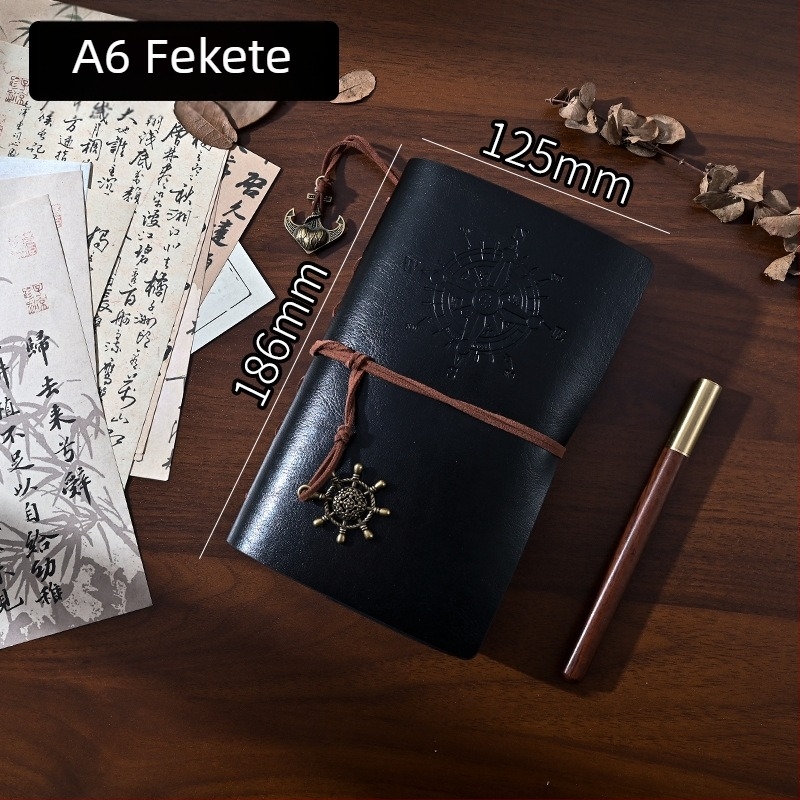 Cross-Border retro A5 napló, utazó méretű A6/A7 jegyzetfüzet, kötő binderrel, PU bőr, színváltó, nosztalgikus retro stílus