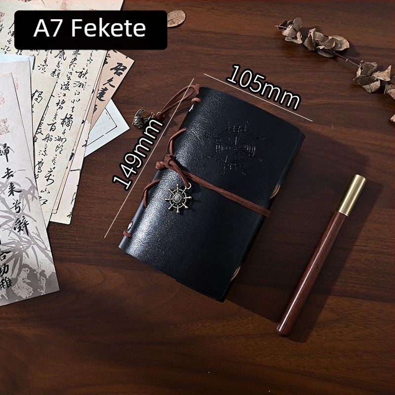 Cross-Border retro A5 napló, utazó méretű A6/A7 jegyzetfüzet, kötő binderrel, PU bőr, színváltó, nosztalgikus retro stílus