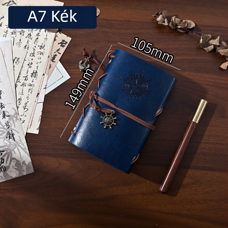 Cross-Border retro A5 napló, utazó méretű A6/A7 jegyzetfüzet, kötő binderrel, PU bőr, színváltó, nosztalgikus retro stílus