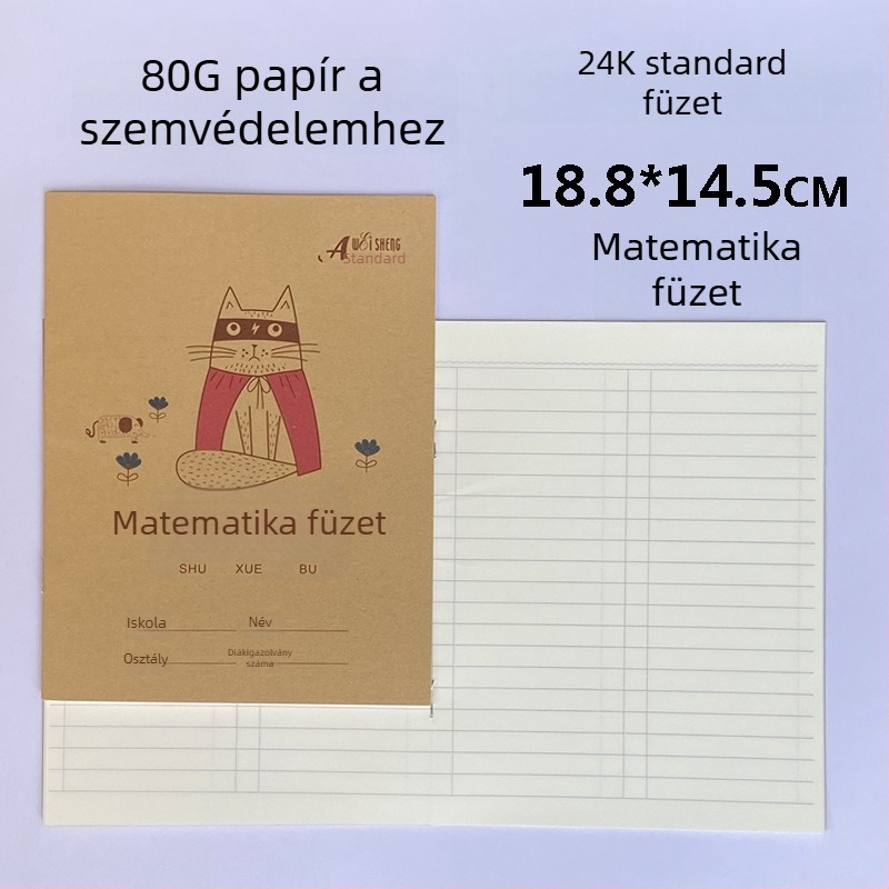 Weisheng Tehénbőr keményfedeles általános iskolai házi feladatfüzet, rajzfilmszerű borítóval, kínai Pinyin, karakterrács, vékony méret