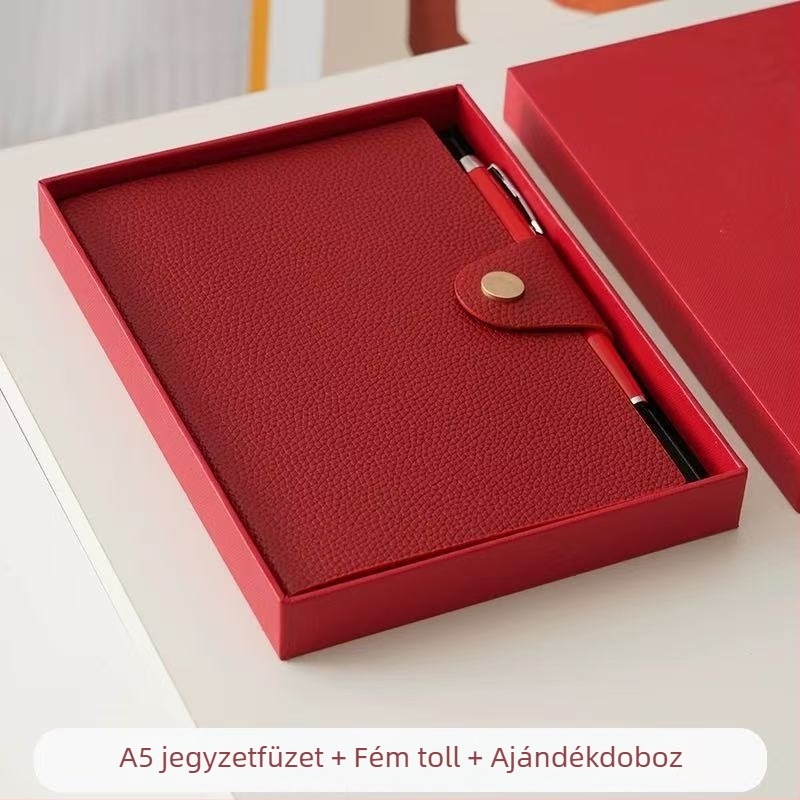 A5 kapcsos jegyzetfüzet puha bőrtokkal, egyszerű irodai napló, személyre szabott logó