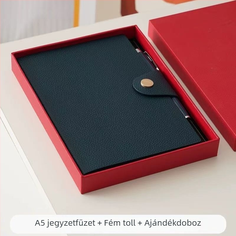 A5 kapcsos jegyzetfüzet puha bőrtokkal, egyszerű irodai napló, személyre szabott logó